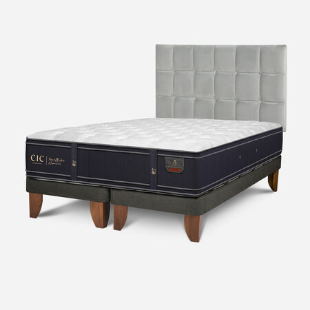 Cama Europea 2 Plazas Grand Premium Base Dividida  + Respaldo Sile
