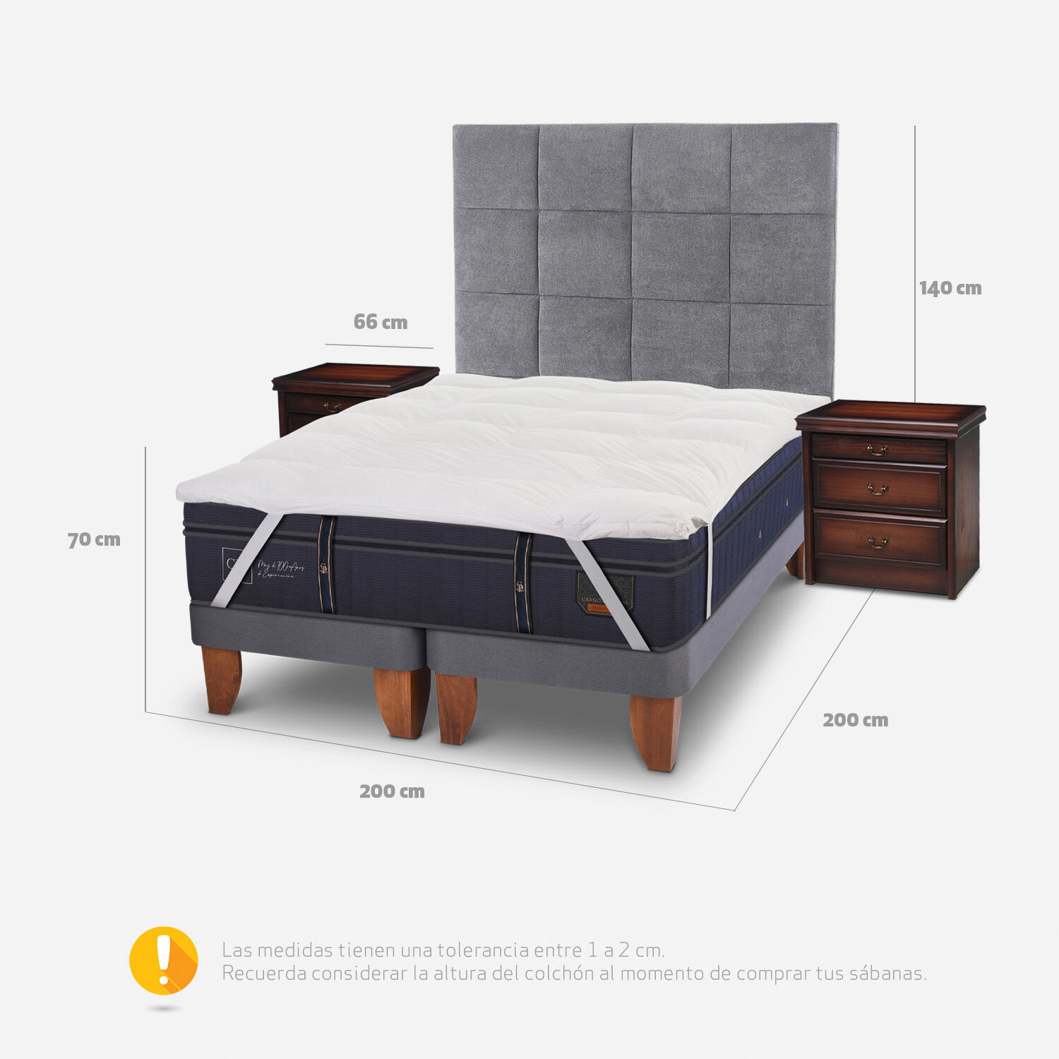 Cama Europea Super King Grand Premium + Set T&aacute;mesis + Topper
