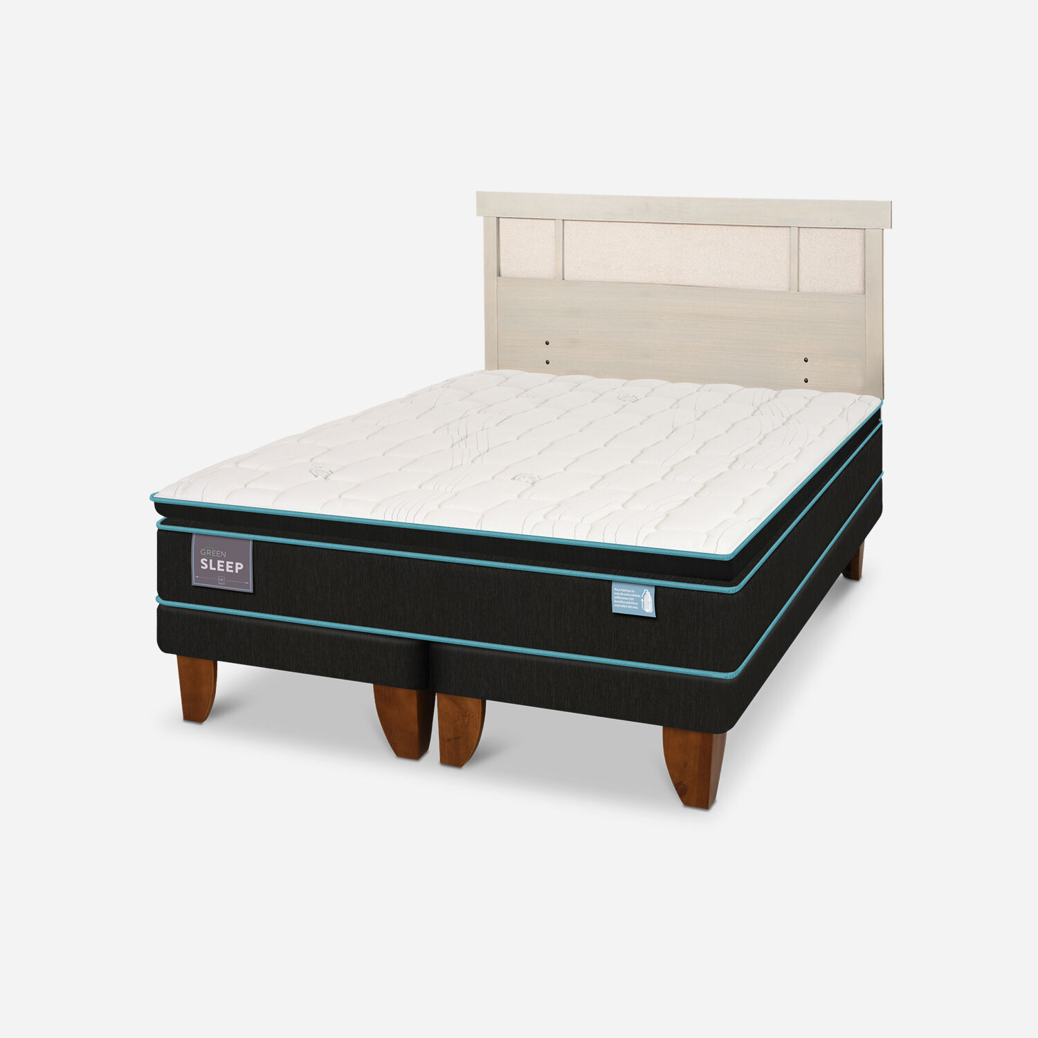 Cama Europea King Green Sleep + Respaldo Dublín Alpino