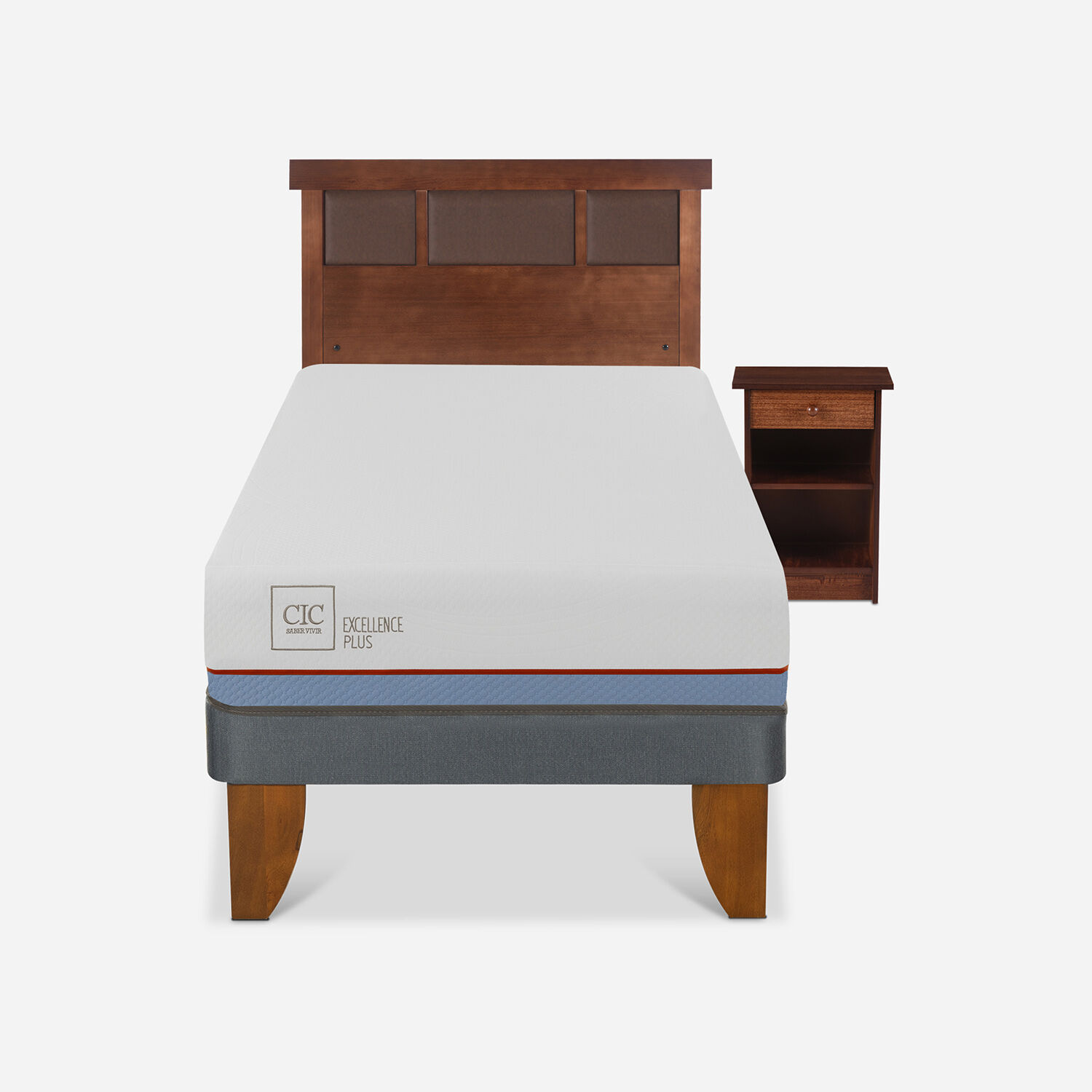 Cama Europea 1 Plaza Excellence Plus + Set Dublín Caramel