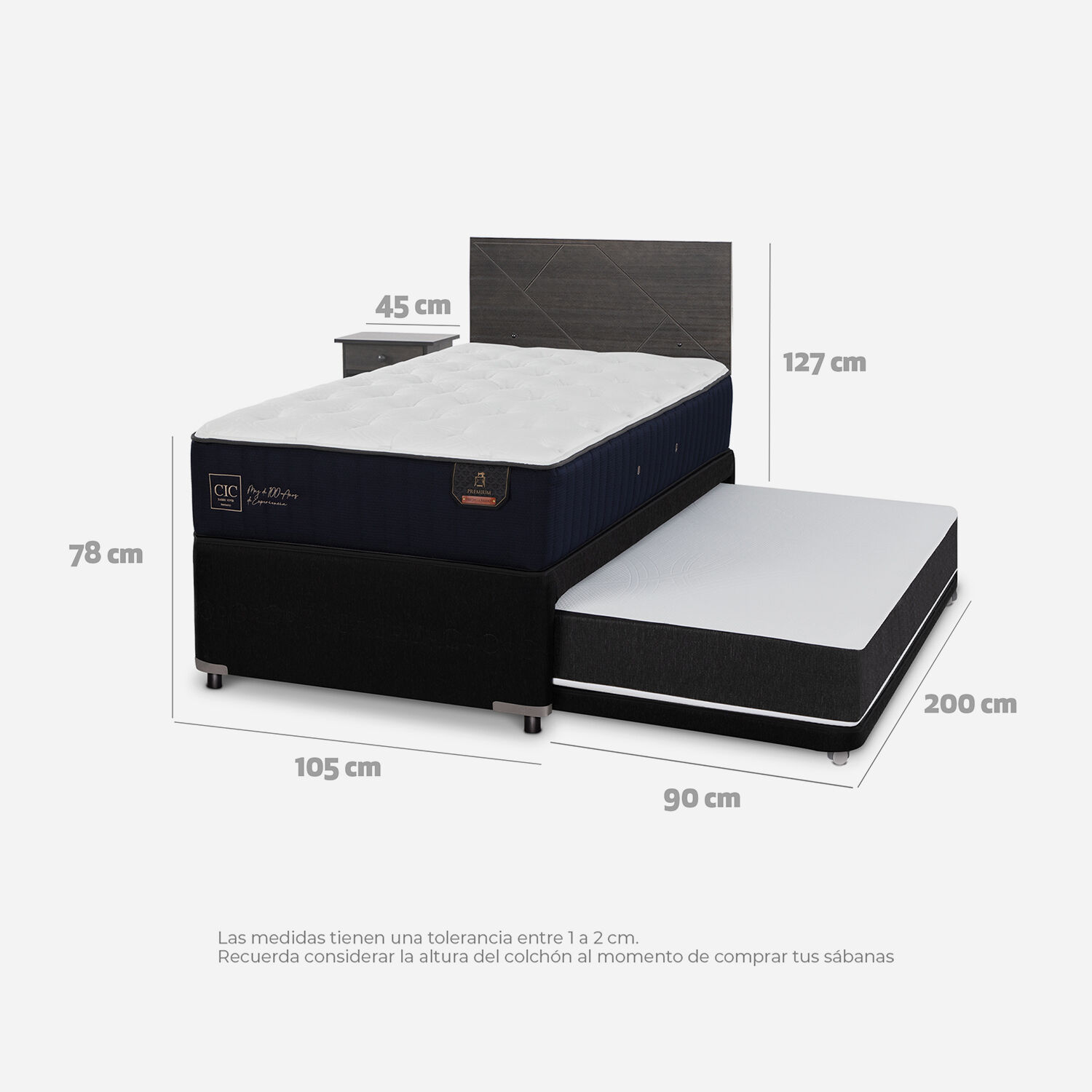 Cama Nido Diván Premium Set Villarrica Gris