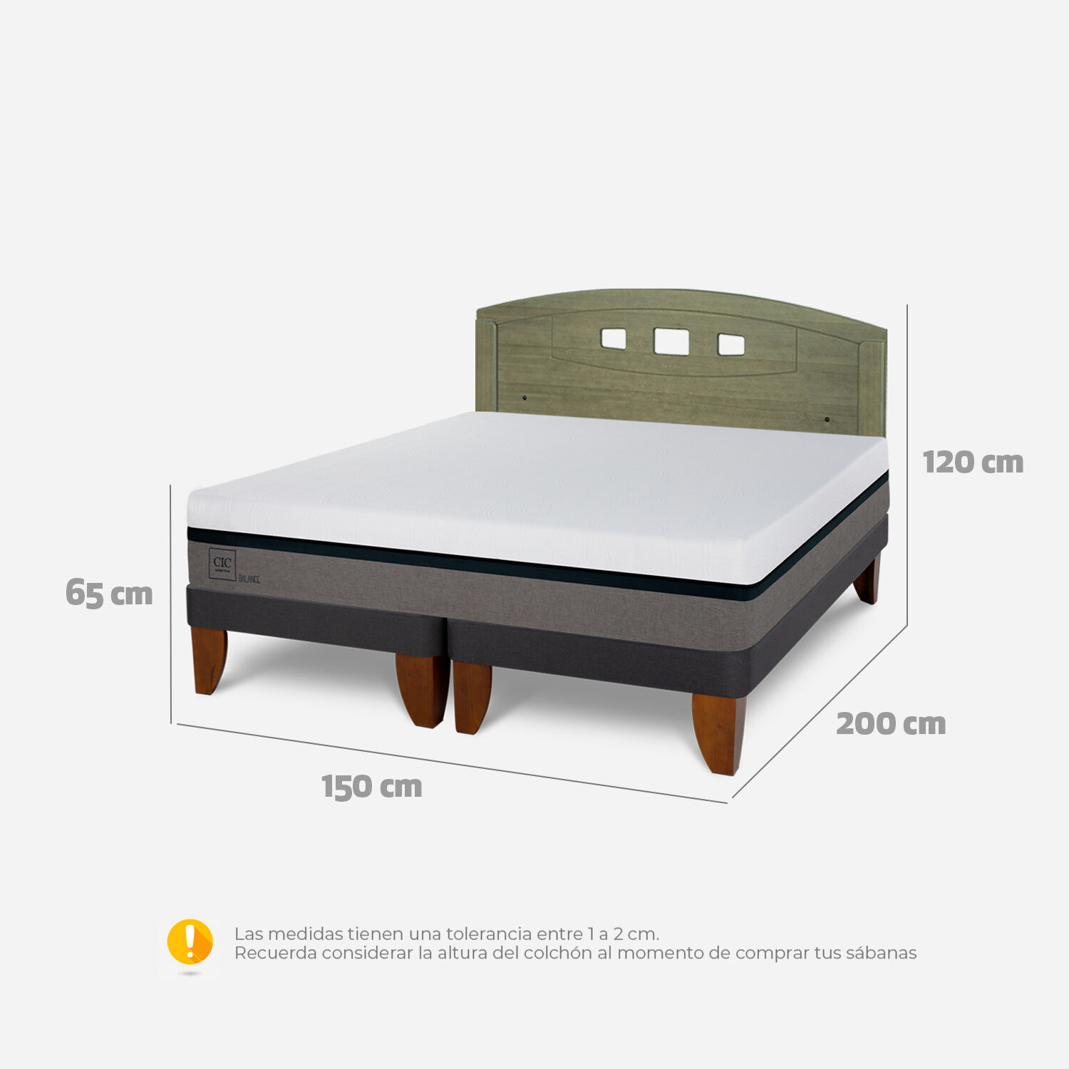 Cama Europea 2 Plazas Balance Base Dividida + Respaldo Gales Olivo