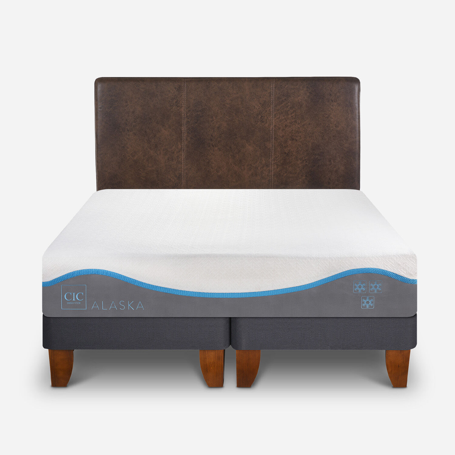 Cama Europea 2 Plazas Alaska Base Dividida + Respaldo Baker