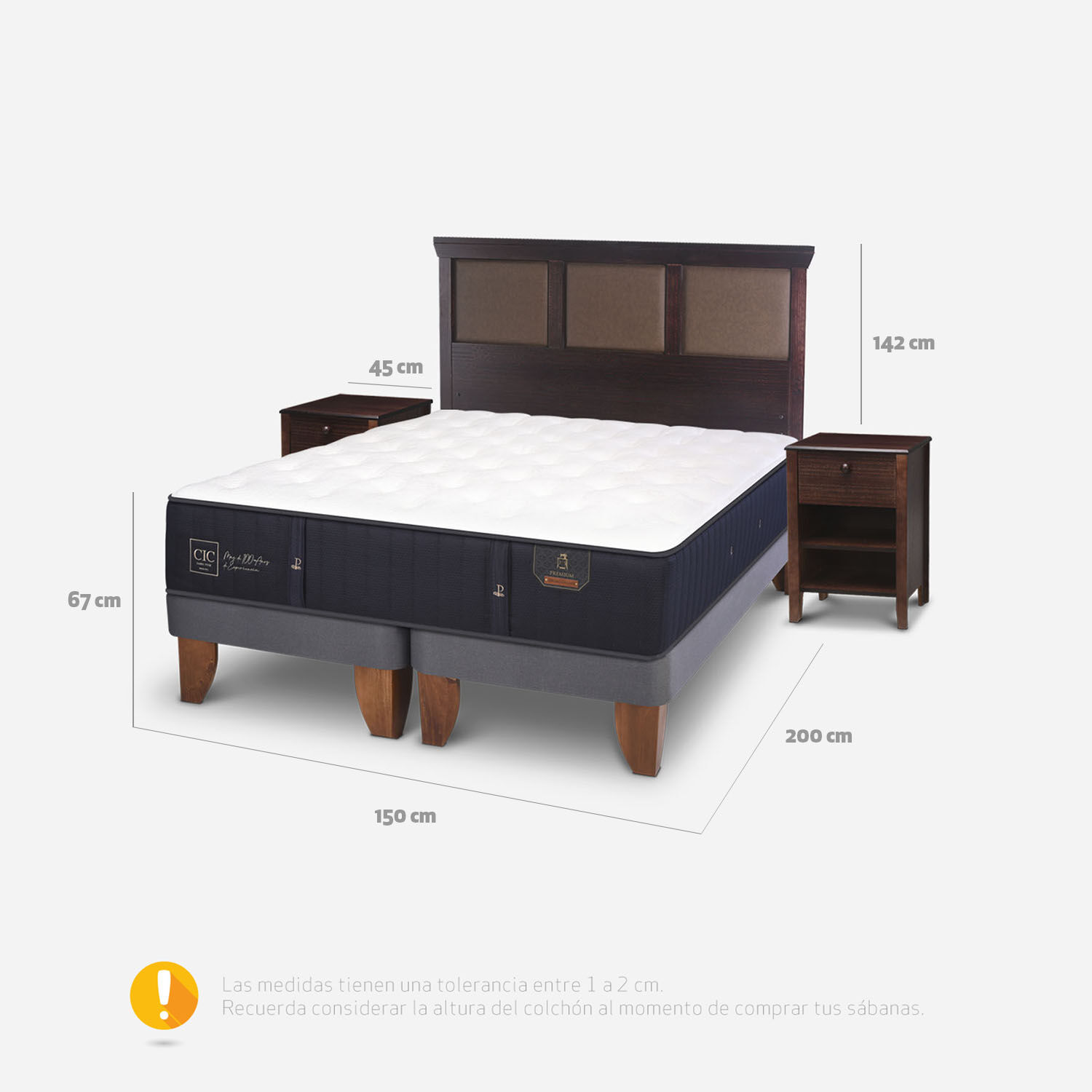 Cama Europea 2 Plazas Premium Base Dividida + Set Torino Choc