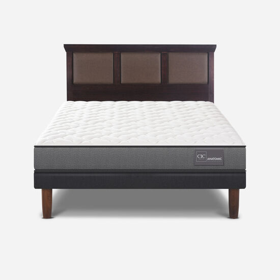 Cama Europea 2 Plazas Base Normal Anatomic + Respaldo Torino Choc