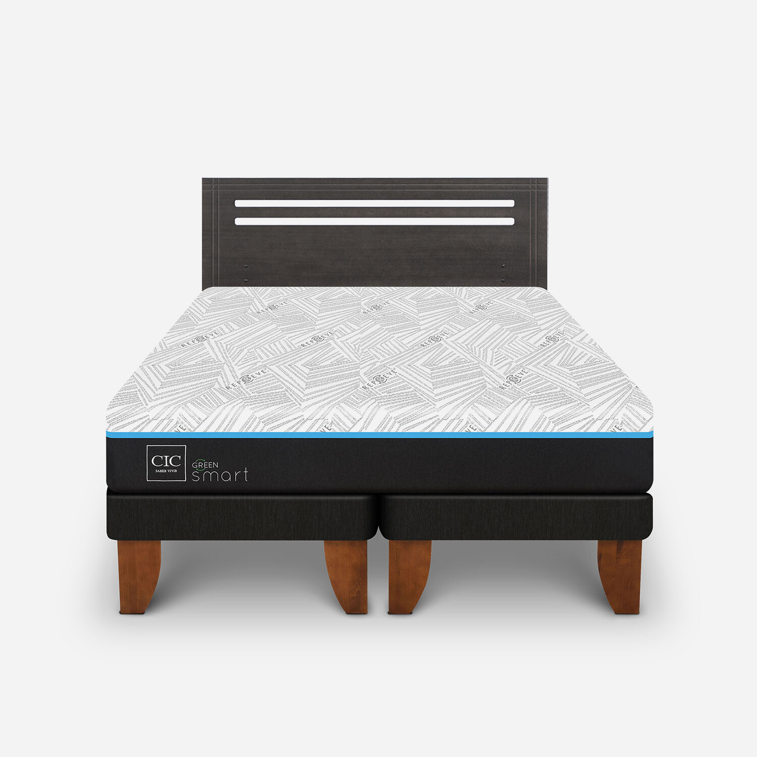 Cama Europea 2 Plazas Green Infinity Respaldo M&uacute;nich Gris