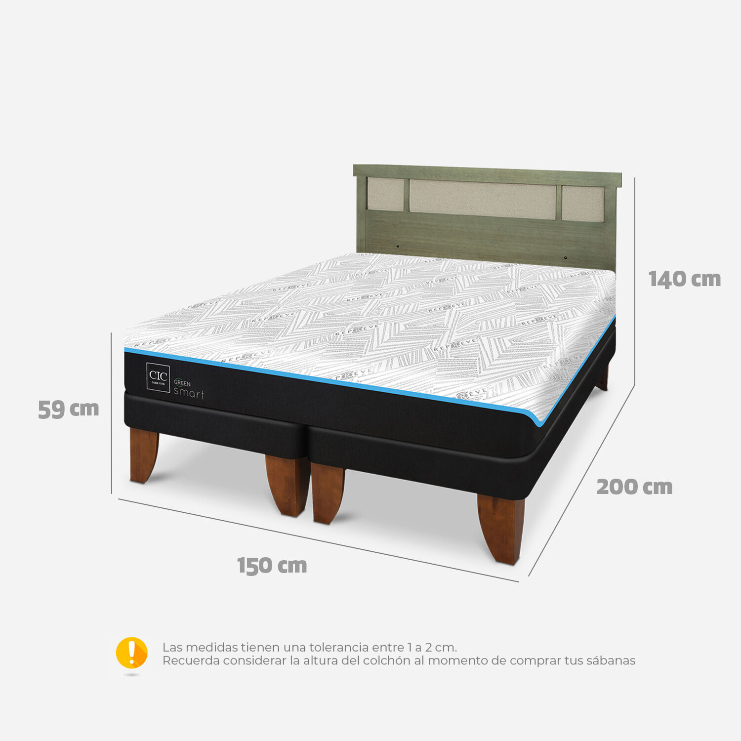 Cama Europea 2 Plazas Green Infinity Base Dividida + Respaldo Dublín Olivo