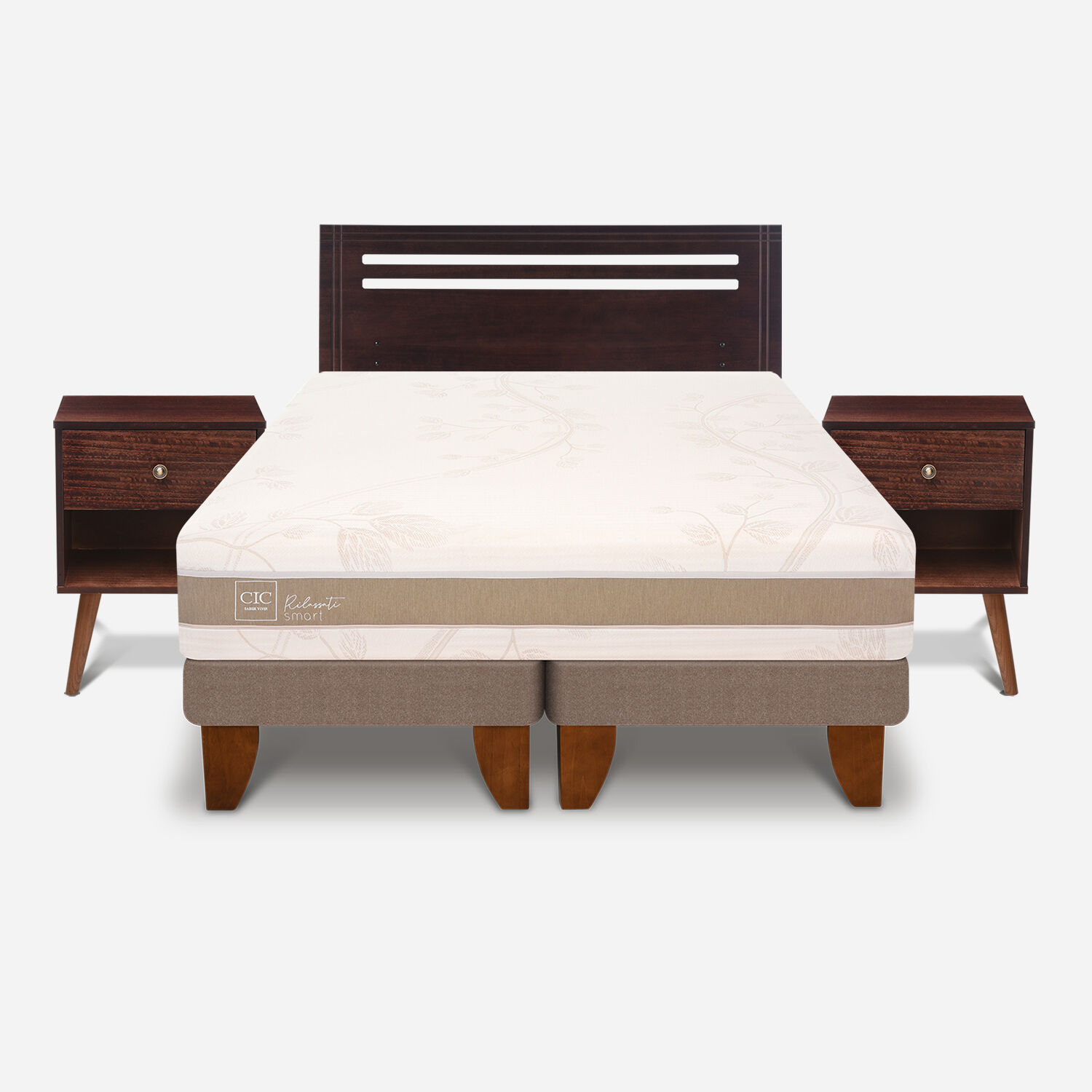 Cama Europea 2 Plazas Rilassati Infinity Base Dividida + Set M&uacute;nich Chocolate