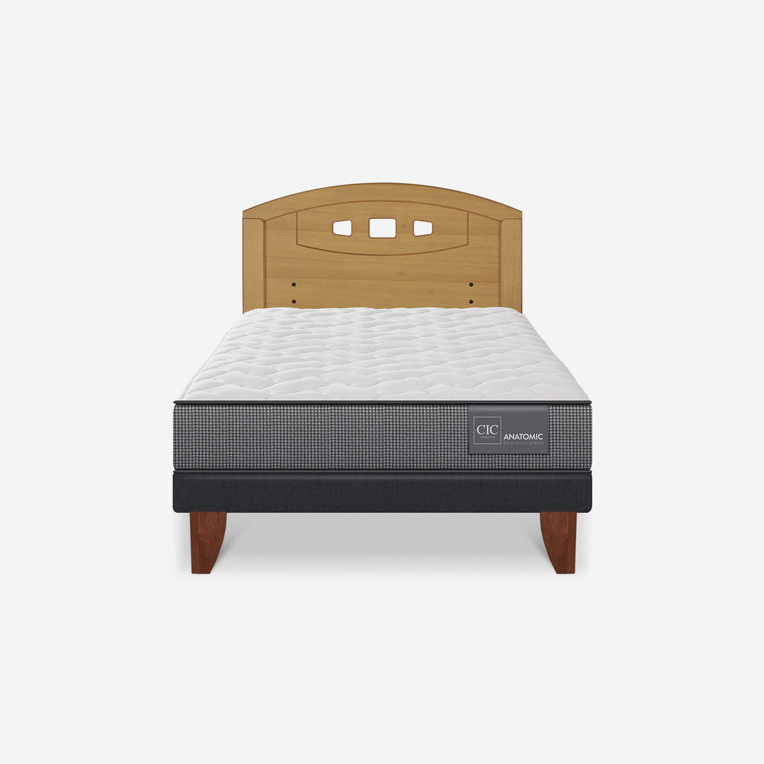 Cama Europea 1,5 Plazas Anatomic + Respaldo Gales Mostaza