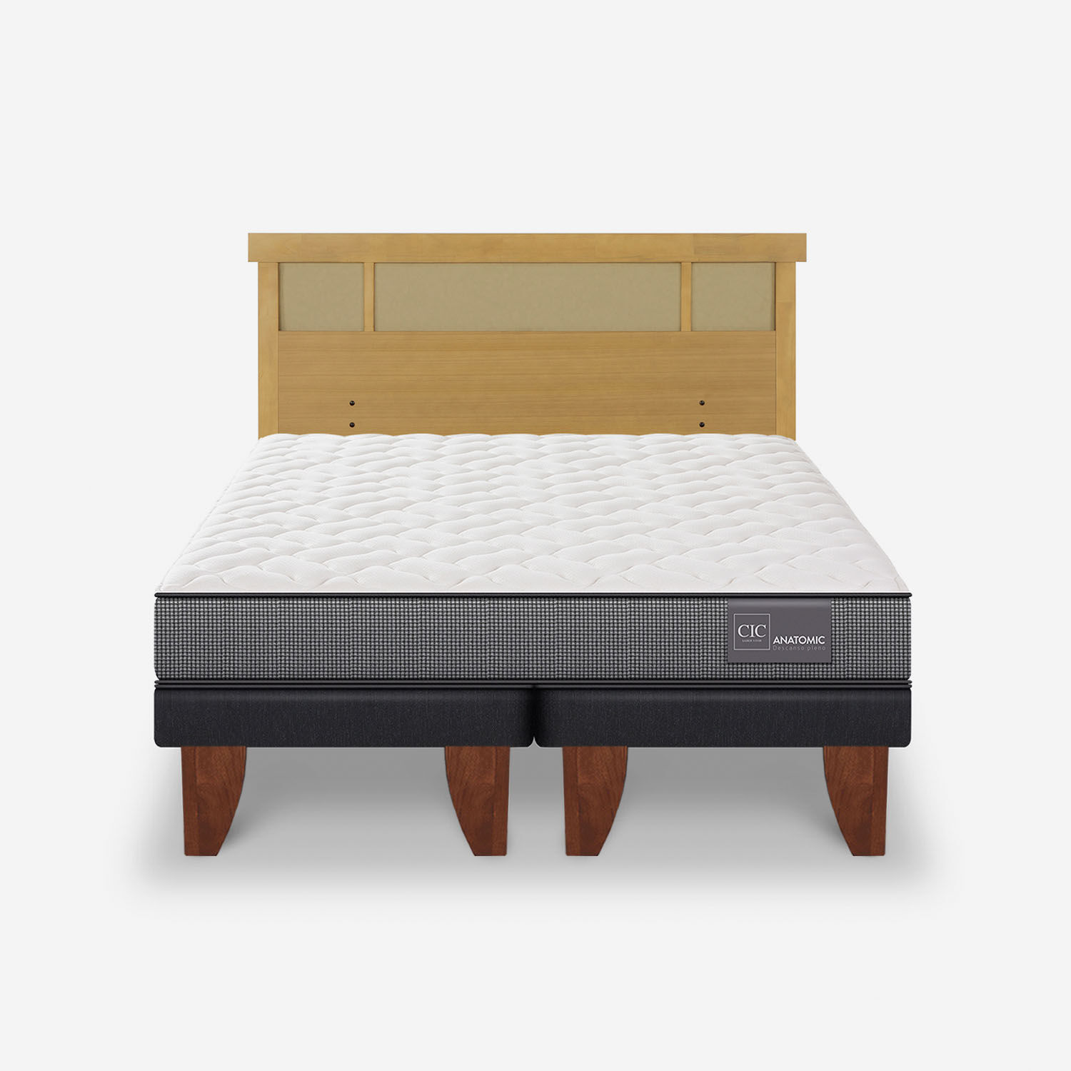 Cama Europea 2 Plazas Anatomic Base Dividida + Respaldo Dubl&iacute;n Mostaza