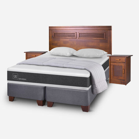 Box Spring 2 Plazas Ortopedic Base Dividida + Set Mil&aacute;n Caramel Almohadas + Plum&oacute;n Plumas