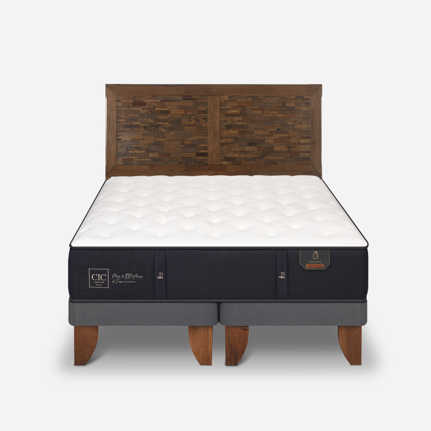 Cama Europea 2 Plazas Premium Base Dividida + Respaldo Antique