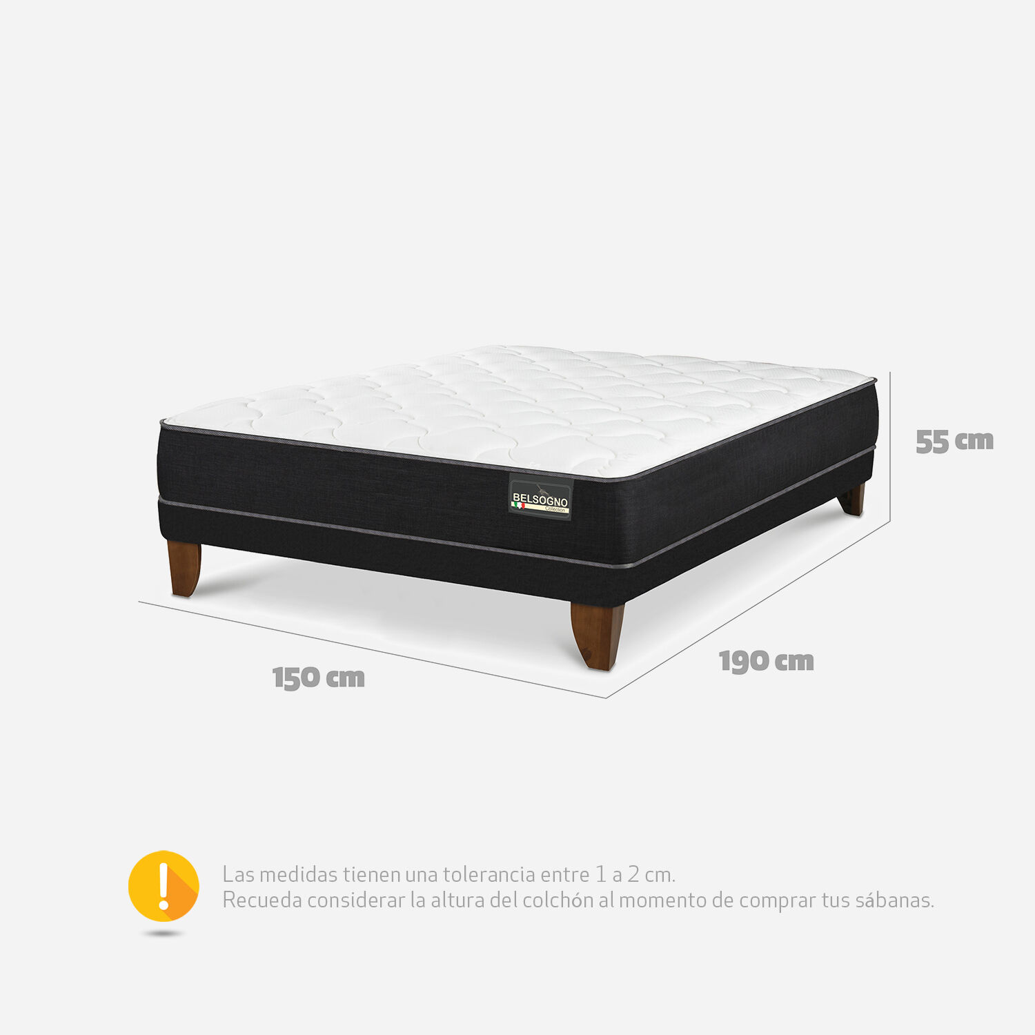Cama Europea Belsogno 2 Plazas Plus Black