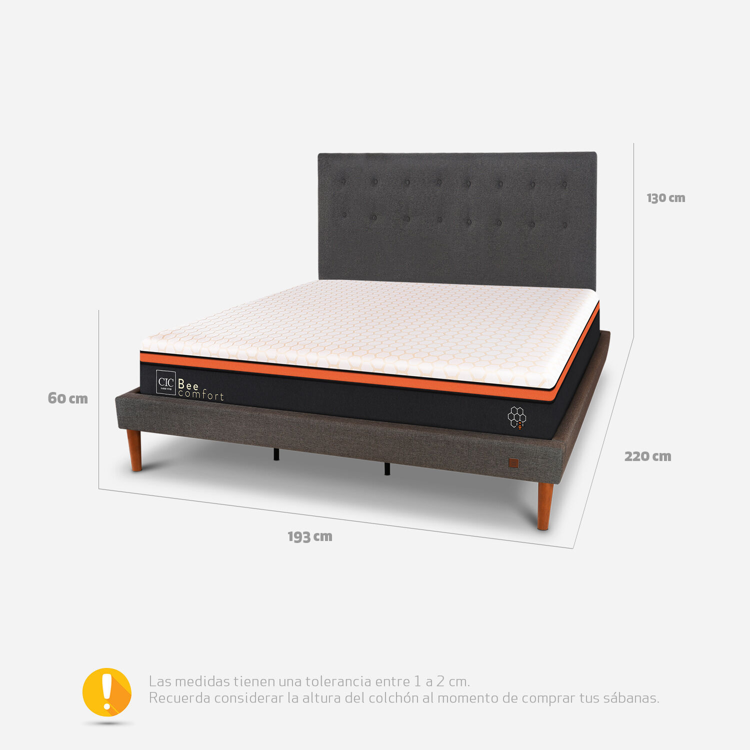Cama Europea Curve King Bee Comfort + Respaldo &Eacute;ufrates