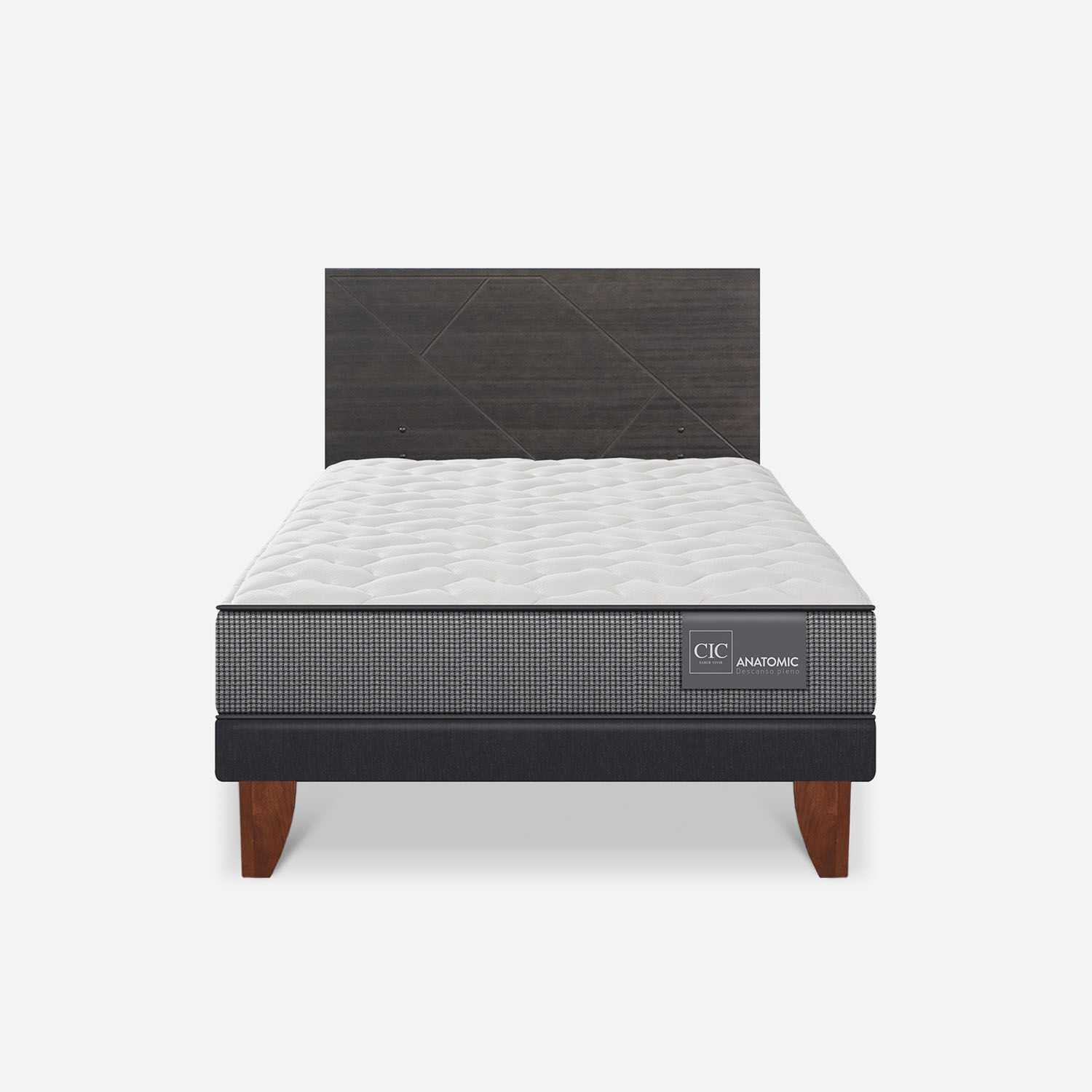 Cama Europea 1,5 Plazas Anatomic + Respaldo Villarrica Gris