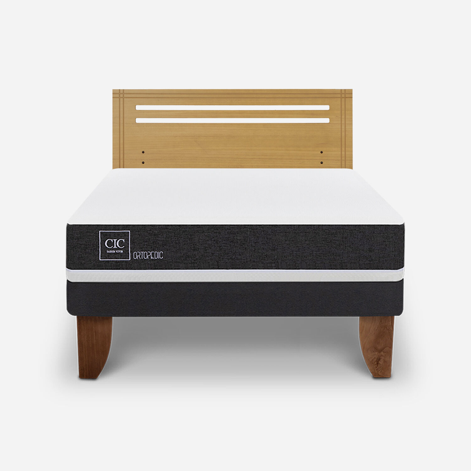 Cama Europea 2 Plazas Ortopedic Base Normal + Respaldo M&uacute;nich Mostaza