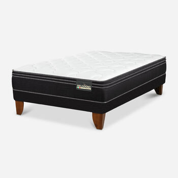 Cama Europea Belsogno 2 Plazas Premium Black con Respaldo Black