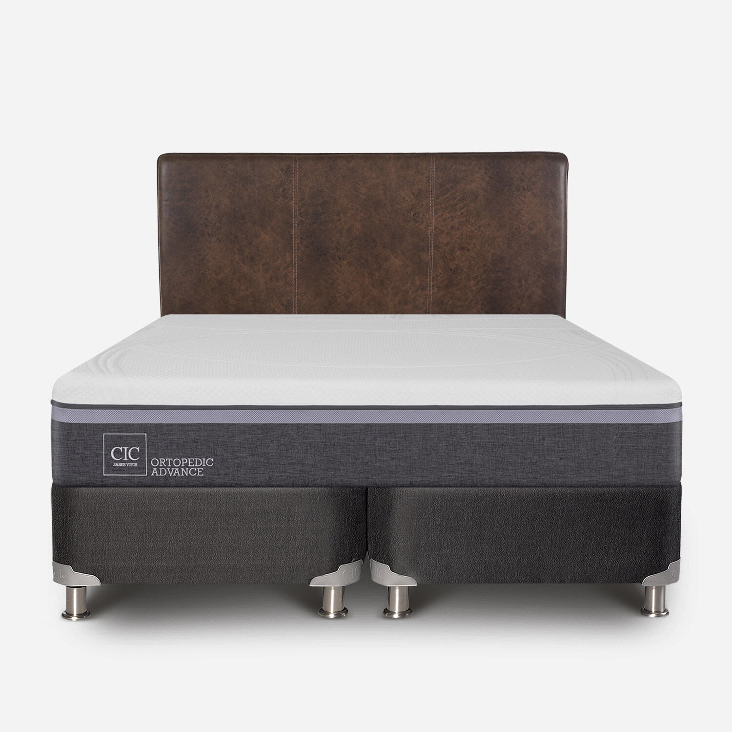 Box Spring 2 Plazas Ortopedic Advance Base Dividida 5 Zonas + Respaldo Baker