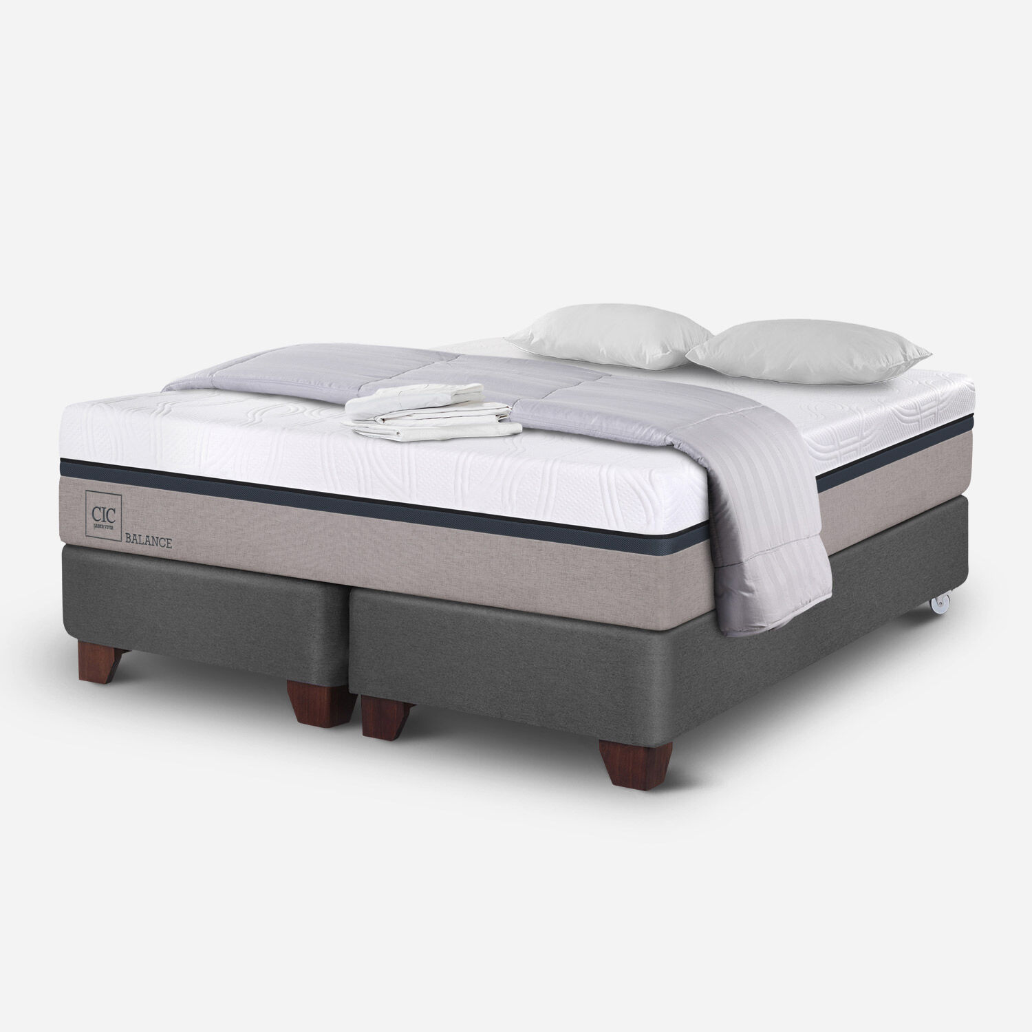 Box Spring King Balance + Almohadas + Plum&oacute;n + S&aacute;banas