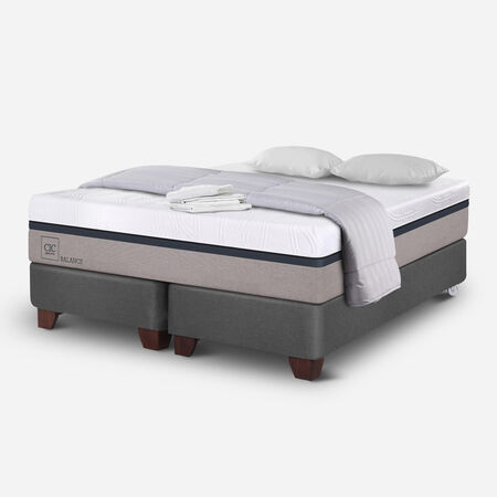 Box Spring King Balance + Almohadas + Plum&oacute;n + S&aacute;banas