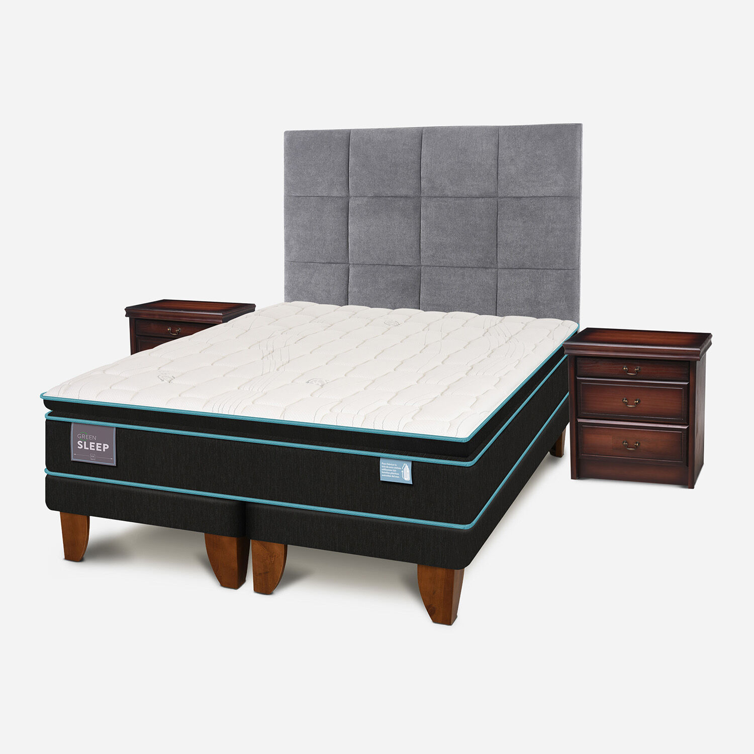 Cama Europea 2 Plazas Base Dividida Green Sleep + Set Támesis