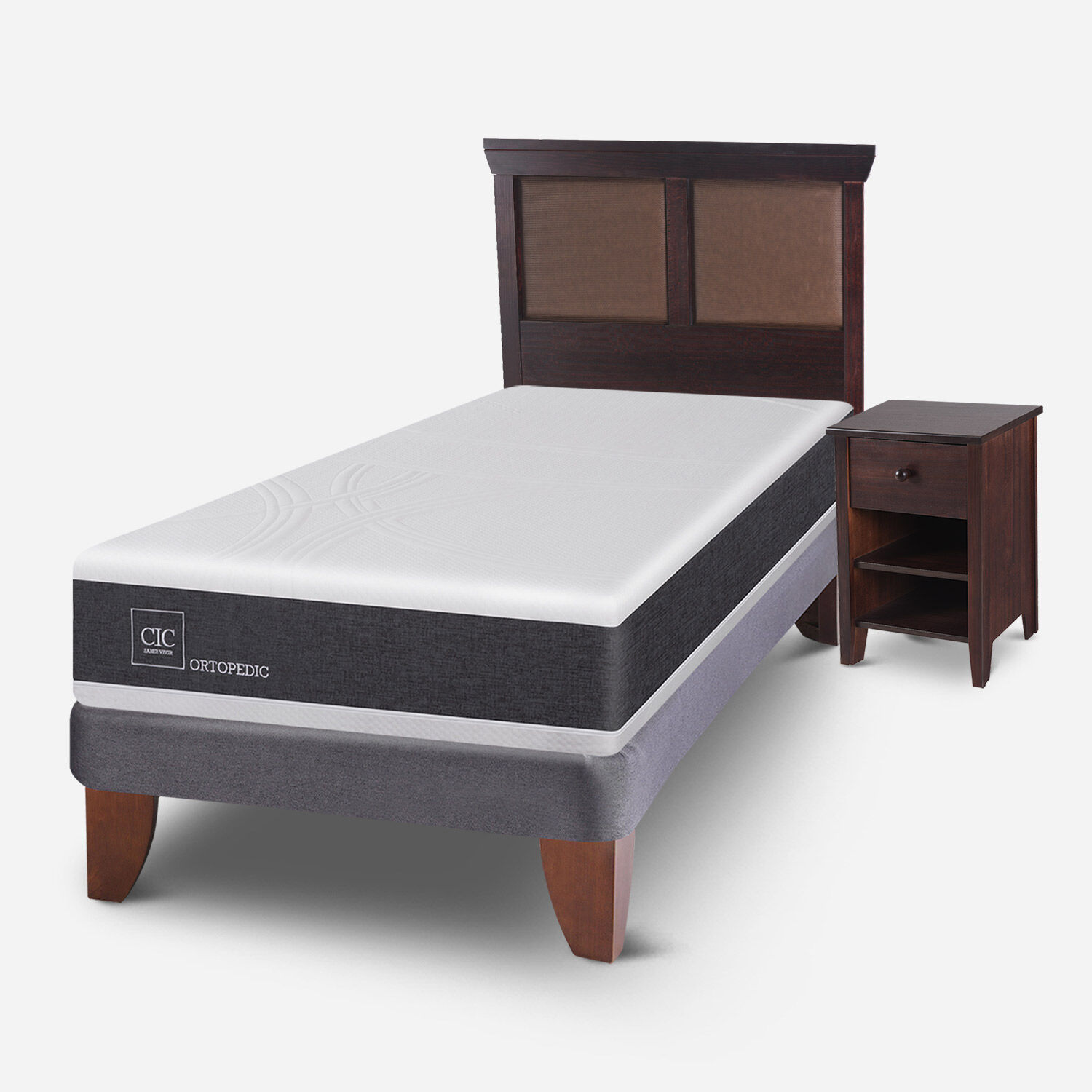 Cama Europea 1.5 Plazas Ortopedic + Set Torino Choc