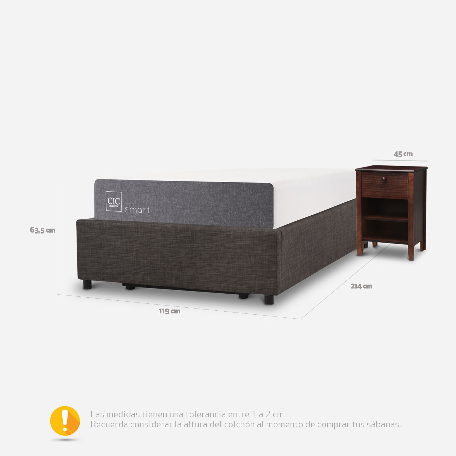 Cama Space Box 1,5 Plazas Smart + Velador Torino Chocolate