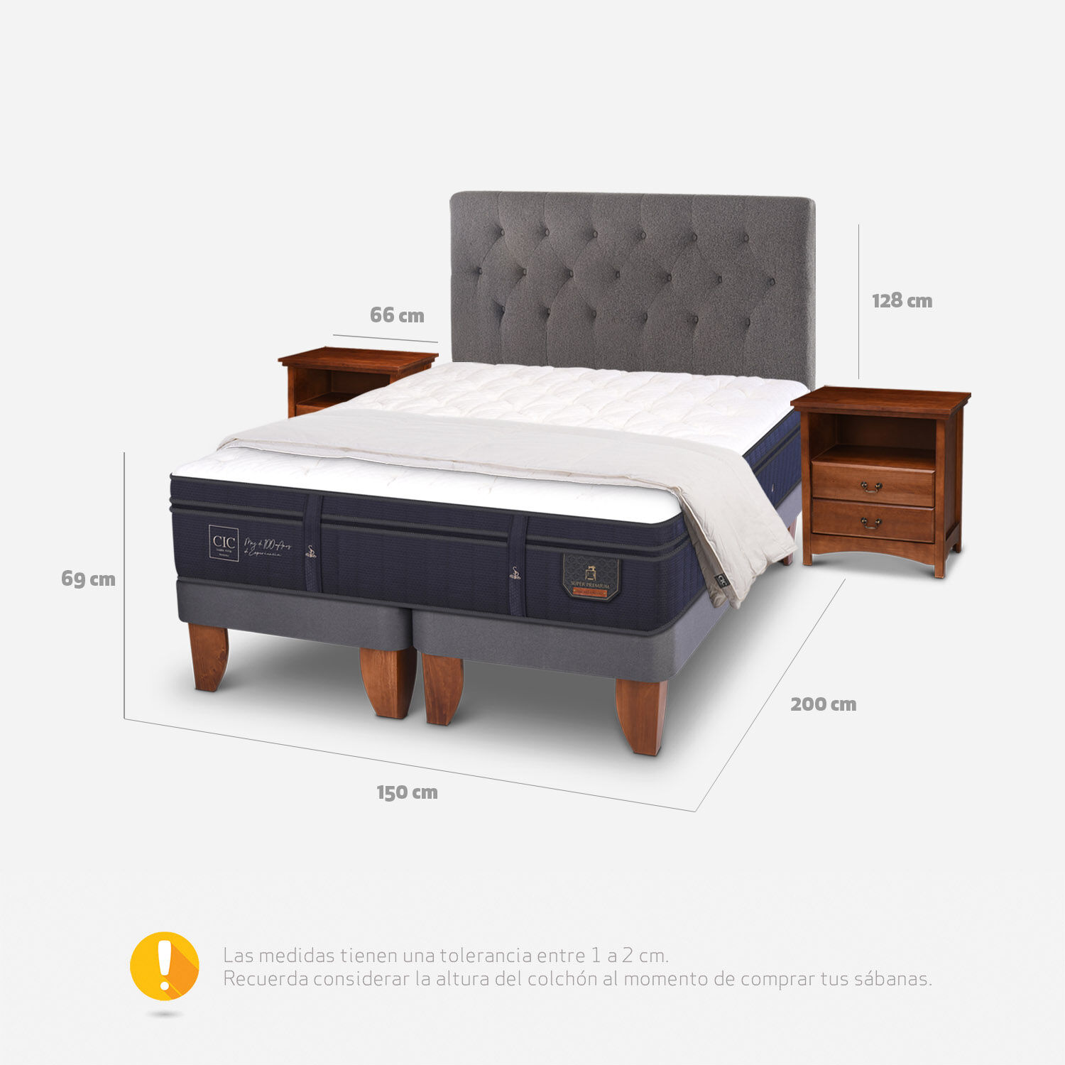 Cama Europea 2 Plazas Super Premium Base Dividida + Set Kaveri + Plum&oacute;n 15% Pluma de Ganso
