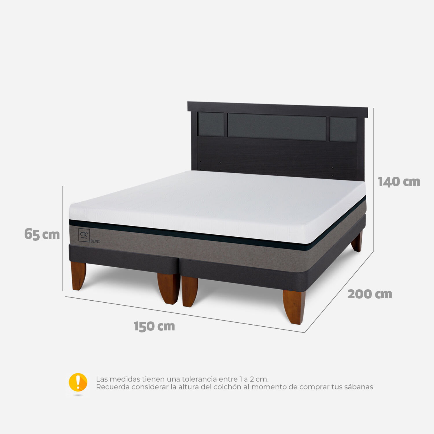 Cama Europea 2 Plazas Balance Base Dividida + Respaldo Dubl&iacute;n Negro