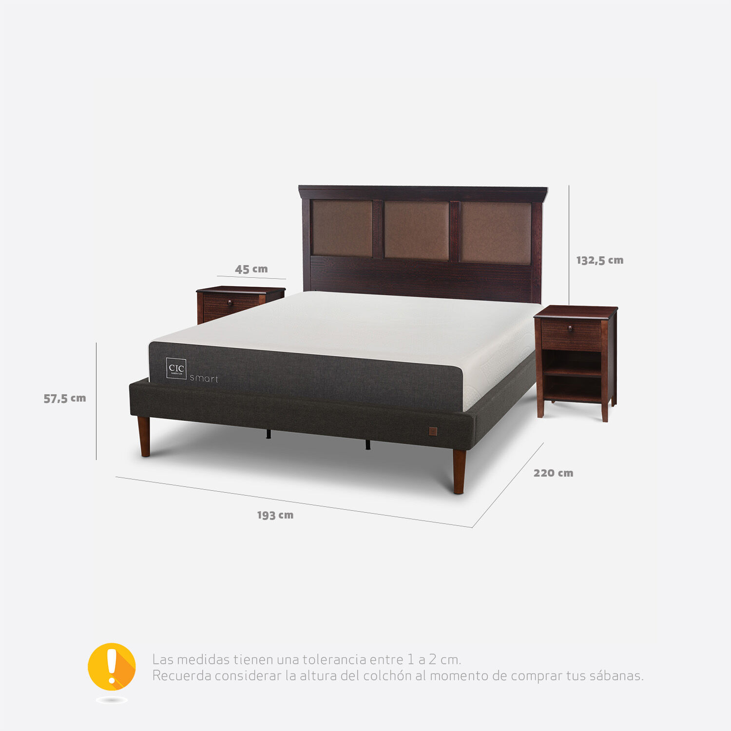 Cama Europea Curve King Smart + Set Torino Chocolate