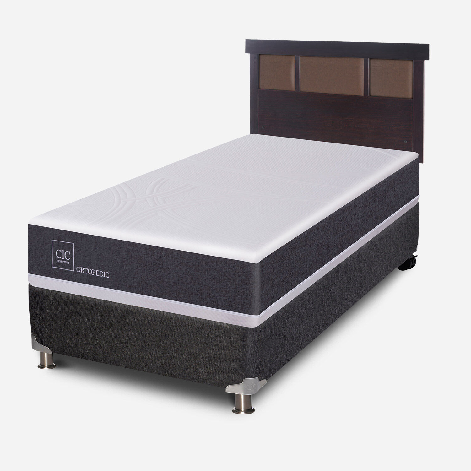 Box Spring 1 Plaza Ortopedic 5 Zonas + Respaldo Dubl&iacute;n Chocolate
