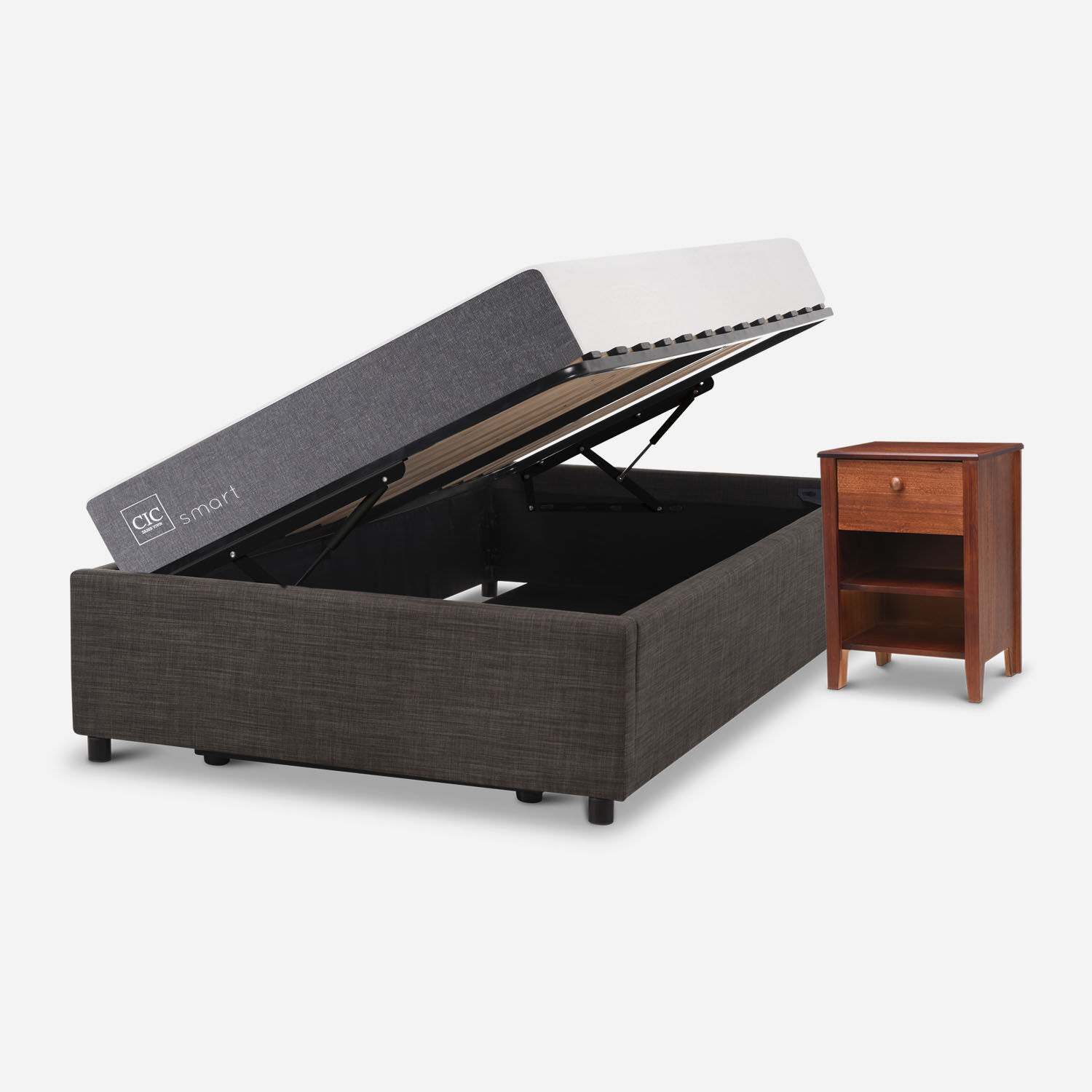 Cama Space Box 1,5 Plazas Smart + Velador Torino Caramel 