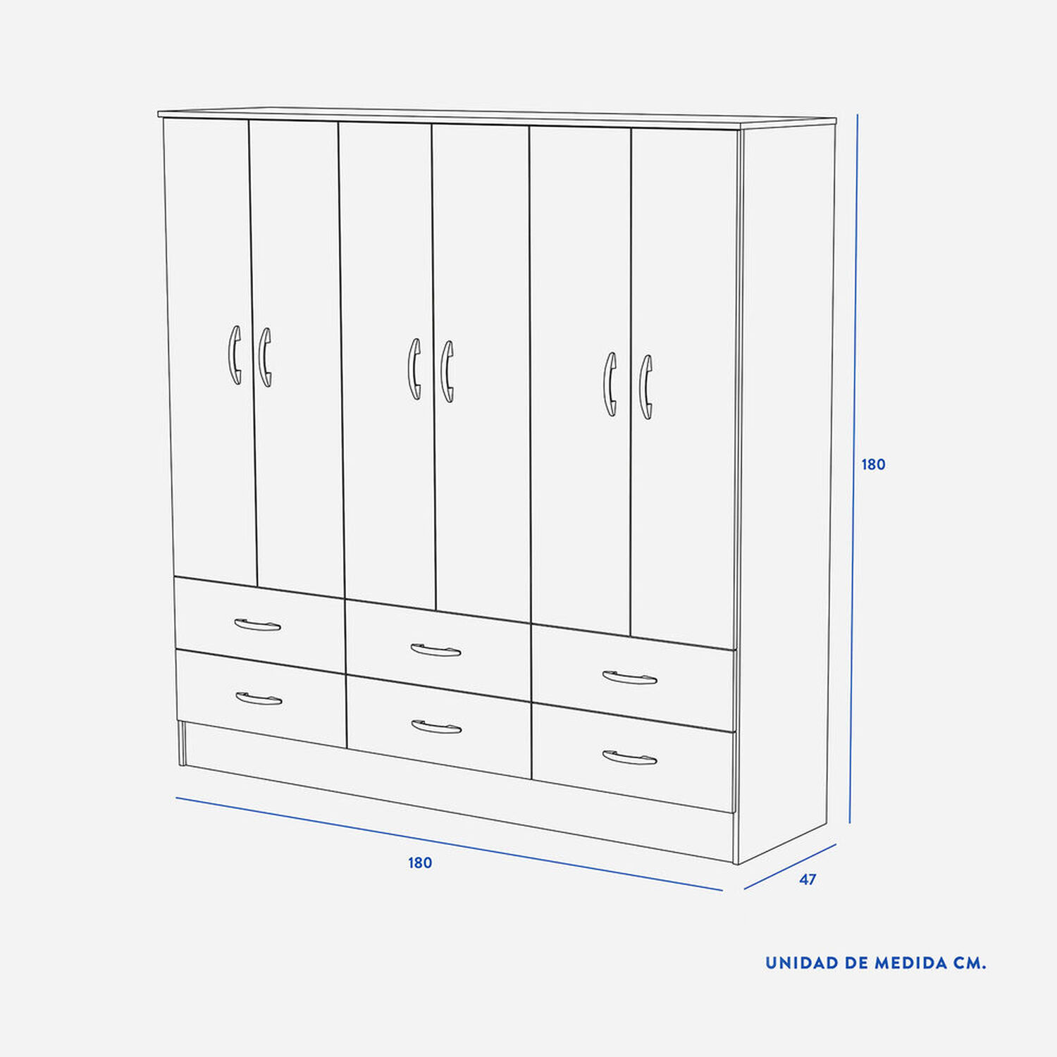 Cl&oacute;set Maipo 6 Puertas 6 Cajones Olmo Blanco