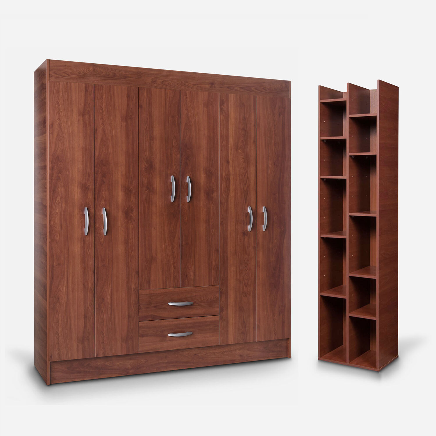 Cl&oacute;set 6 Puertas 2 Cajones Trancura Chocolate + Librero Sucre Cerezo