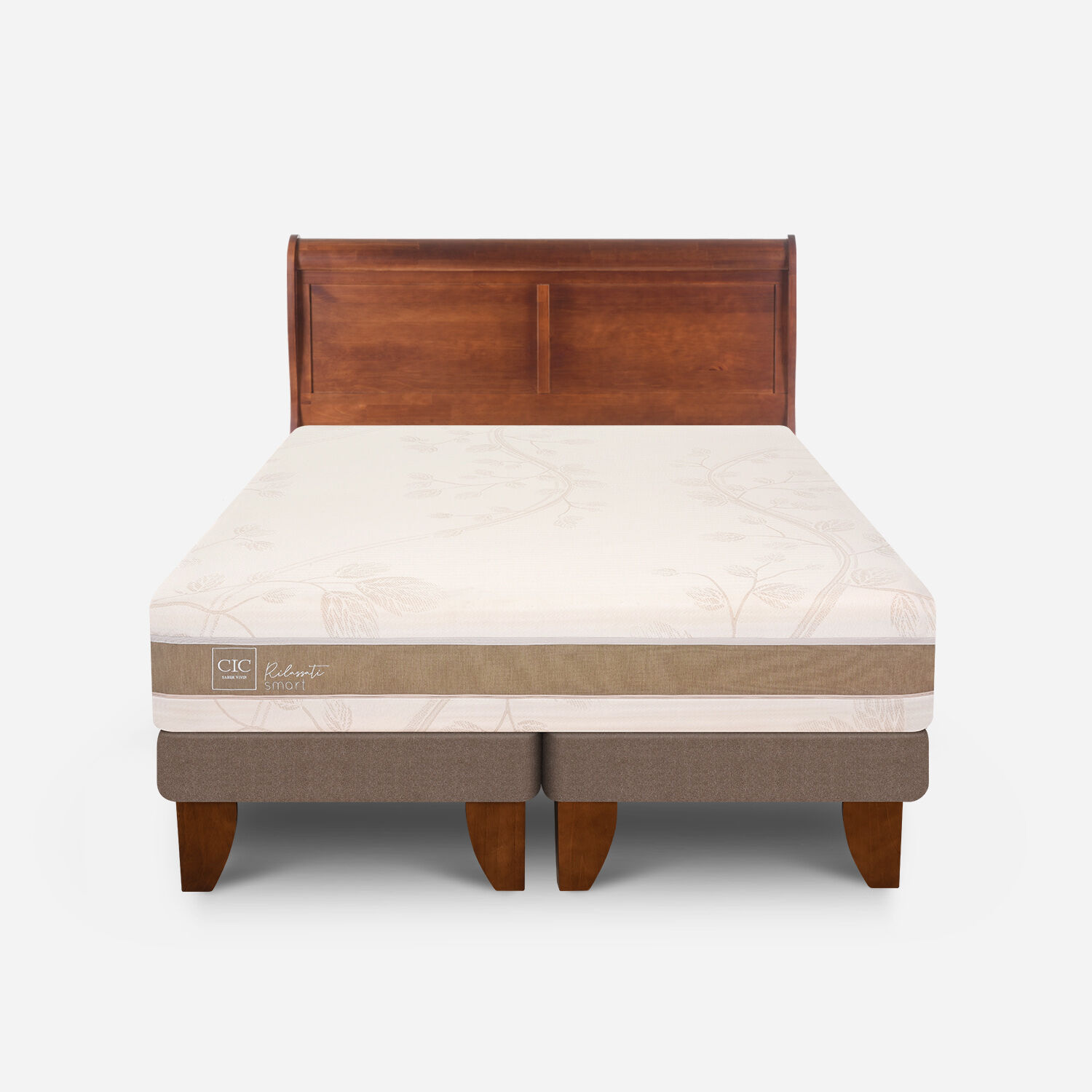 Cama Europea King Rilassati Infinity Base Dividida + Respaldo Mir&oacute; Caramel