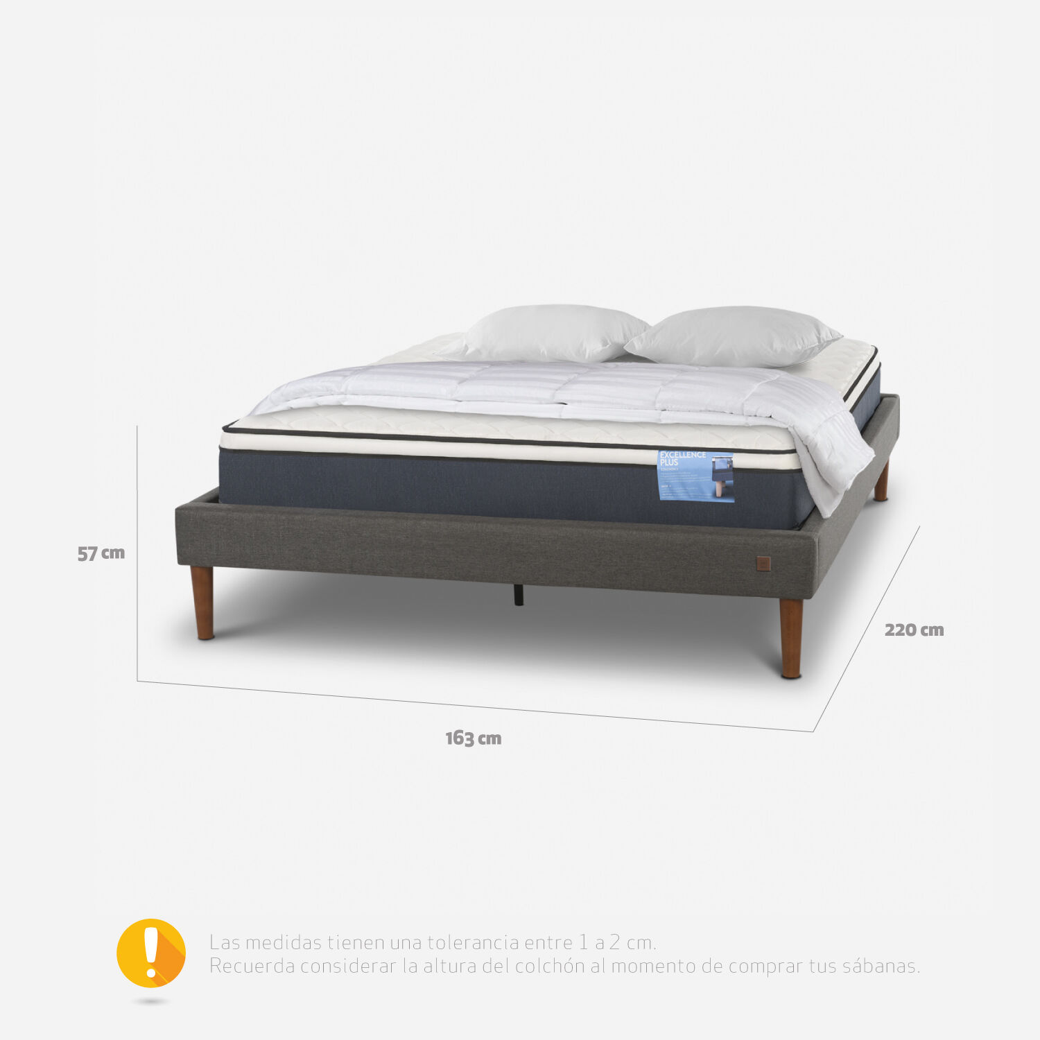 Cama Europea Curve 2 Plazas Excellence Plus + Plum&oacute;n + Almohadas