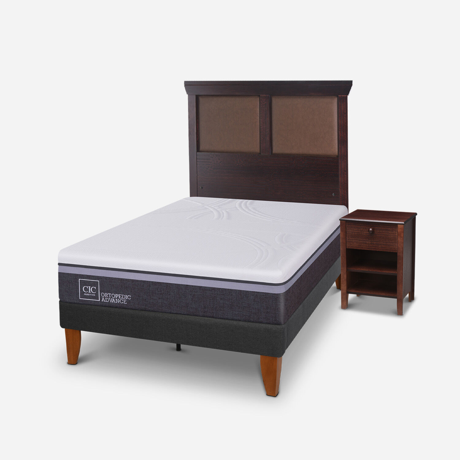 Cama Europea Curve 1,5 Plazas Ortopedic Advance + Set Torino Chocolate