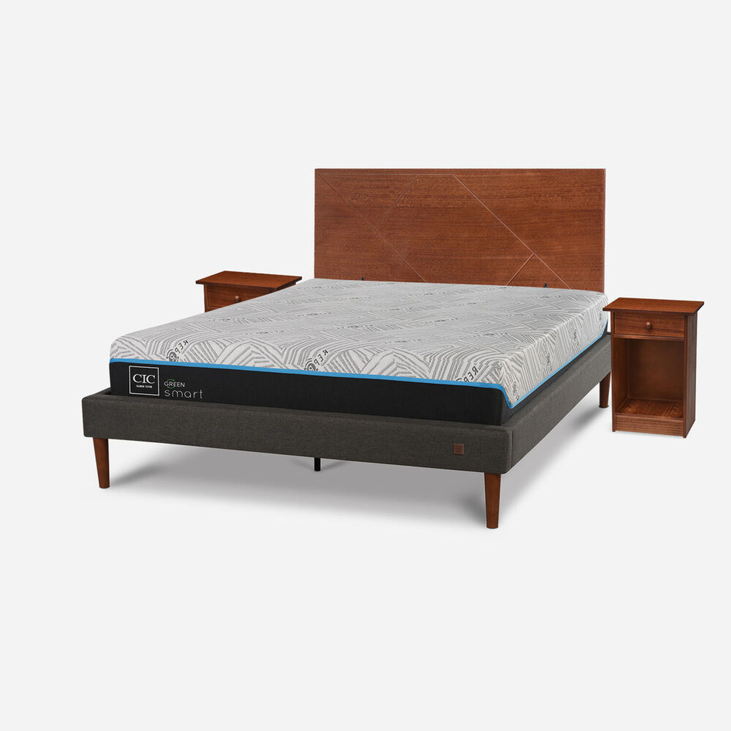 Cama Europea Curve 2 Plazas Infinity Green + Set Villarrica