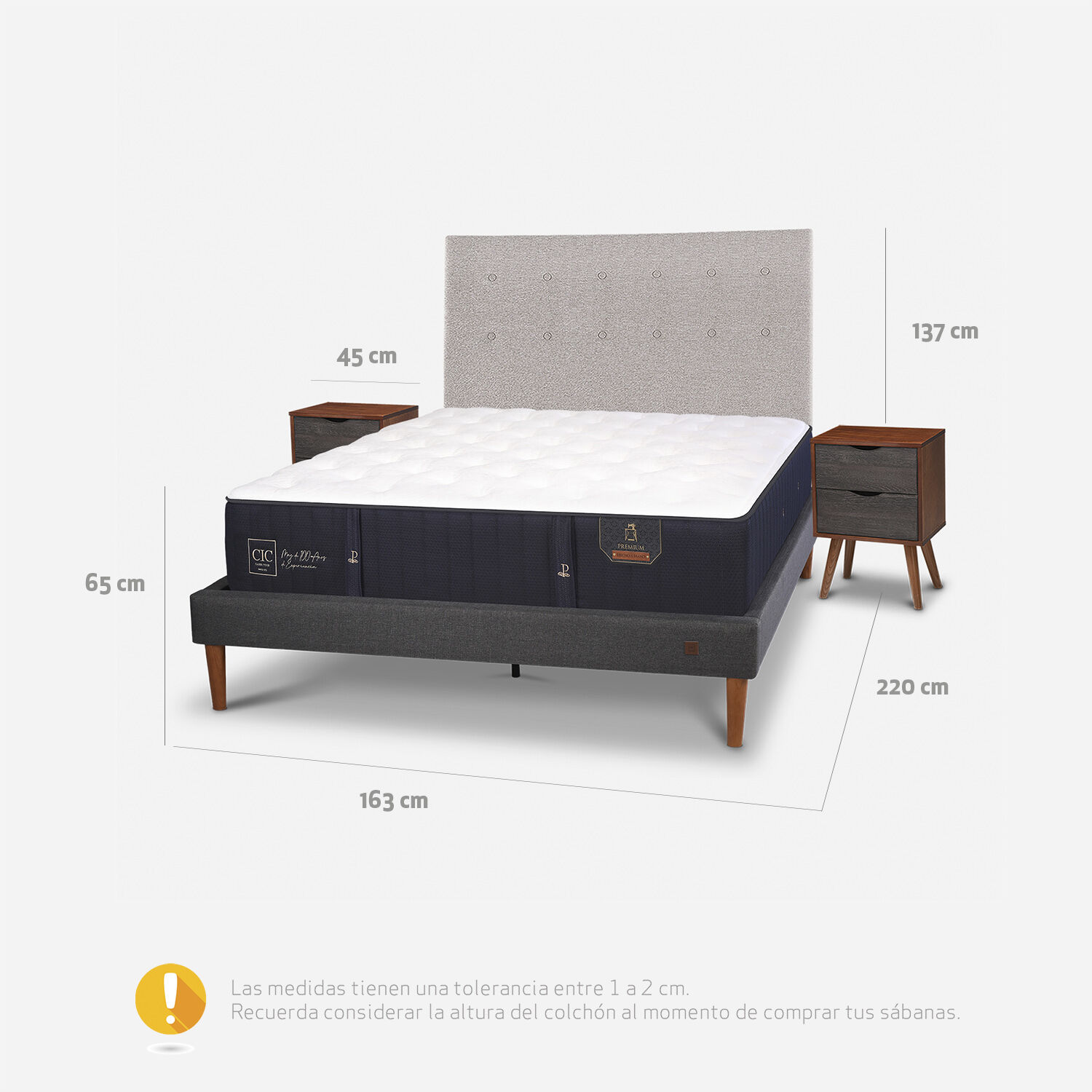 Cama Europea Curve 2 Plazas Premium + Set Tigris
