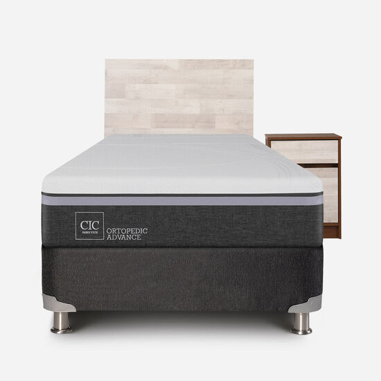 Box Spring 1.5 Plazas Ortopedic Advance 5 Zonas + Set Legno