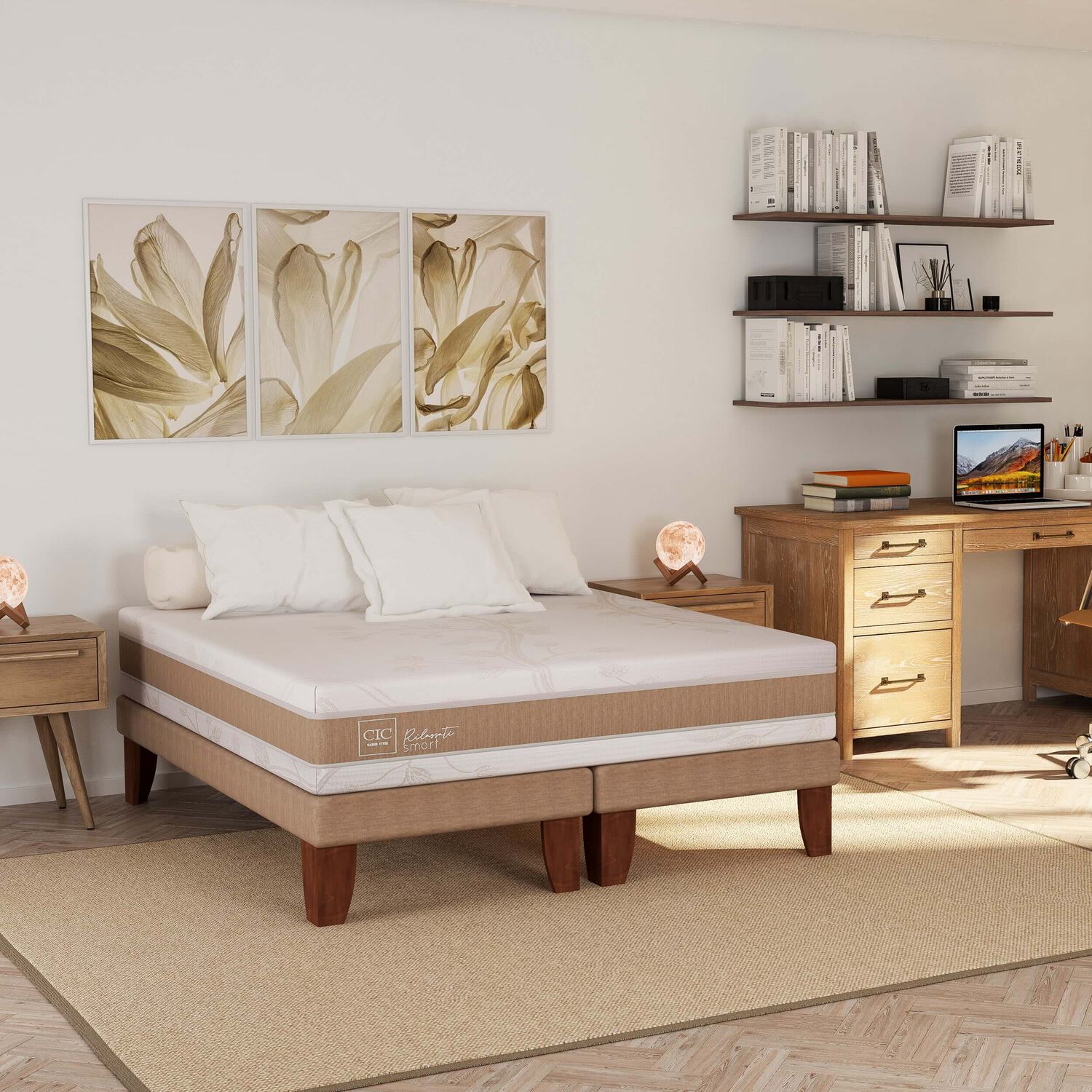 Cama Europea King Rilassati Infinity + Respaldo Mil&aacute;n Caramel