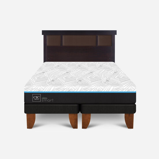 Cama Europea 2 Plazas Smart Green Base Dividida + Respaldo Dublín Choc