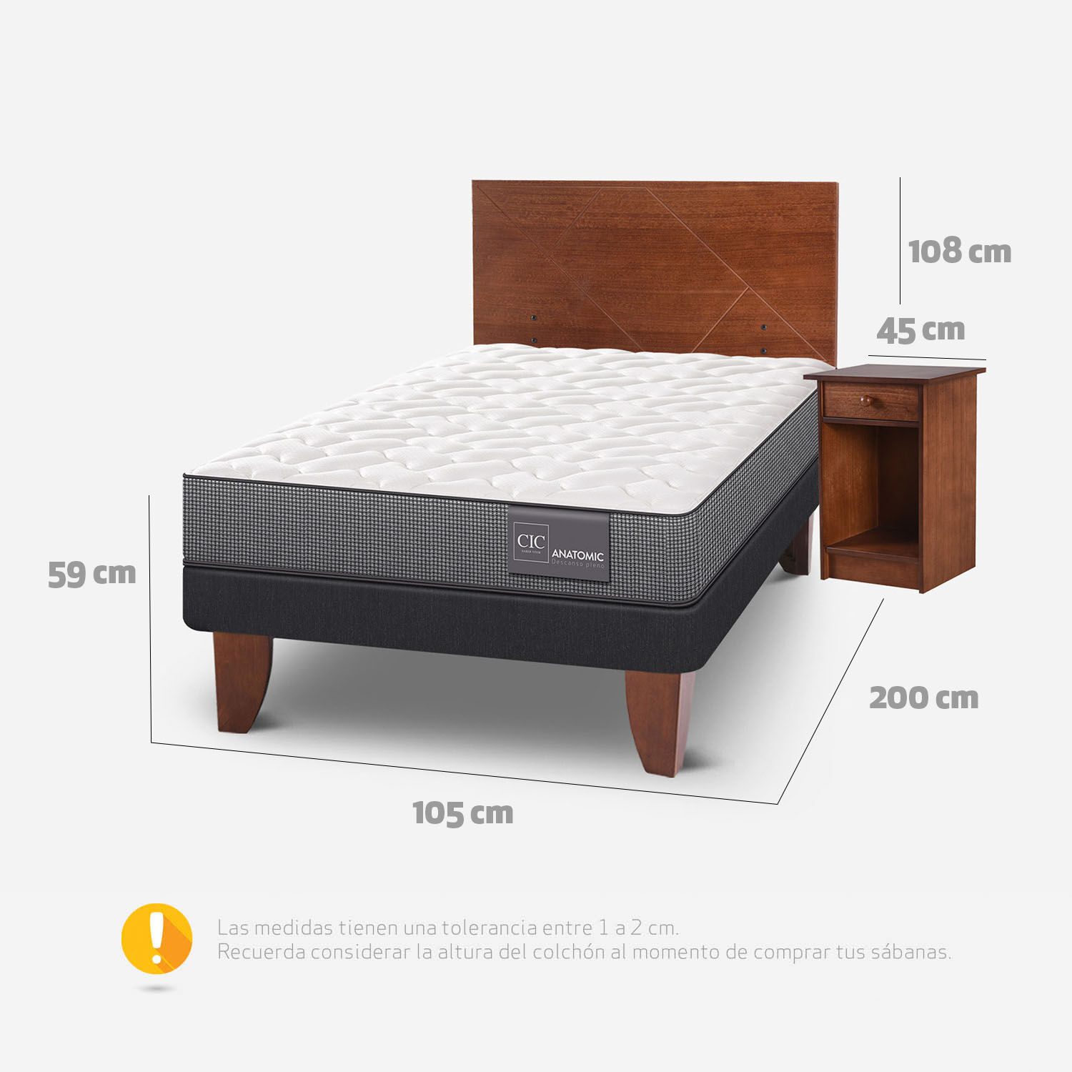 Cama Europea 1,5 Plazas Anatomic + Set Villarrica