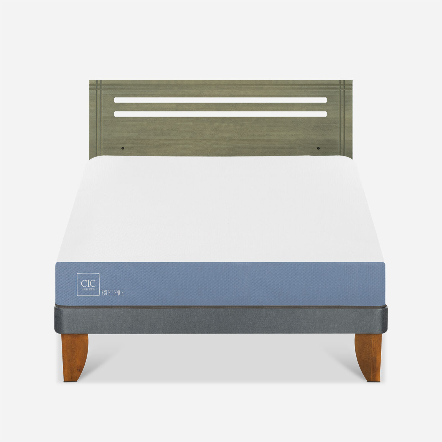 Cama Europea 2 Plazas Excellence Base Normal + Respaldo M&uacute;nich Olivo