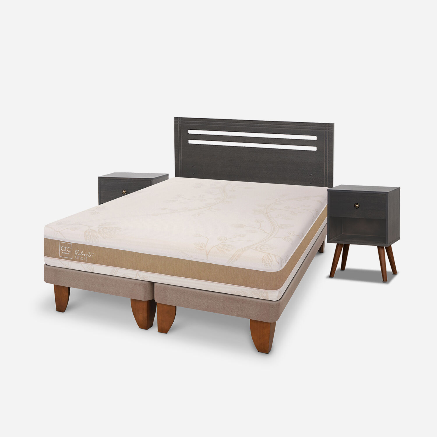 Cama Europea 2 Plazas Rilassati Infinity Set M&uacute;nich Gris