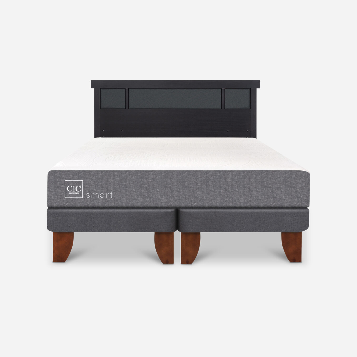 Cama Europea 2 Plazas Smart Base Dividida + Respaldo Dubl&iacute;n Negro