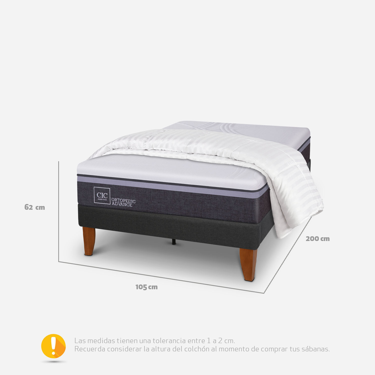 Cama Europea Curve 1,5 Plazas Ortopedic Advance + Plum&oacute;n