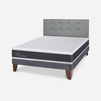 Cama Europea 2 Plazas New Ortopedic Base Normal + Respaldo Tapizado Gris