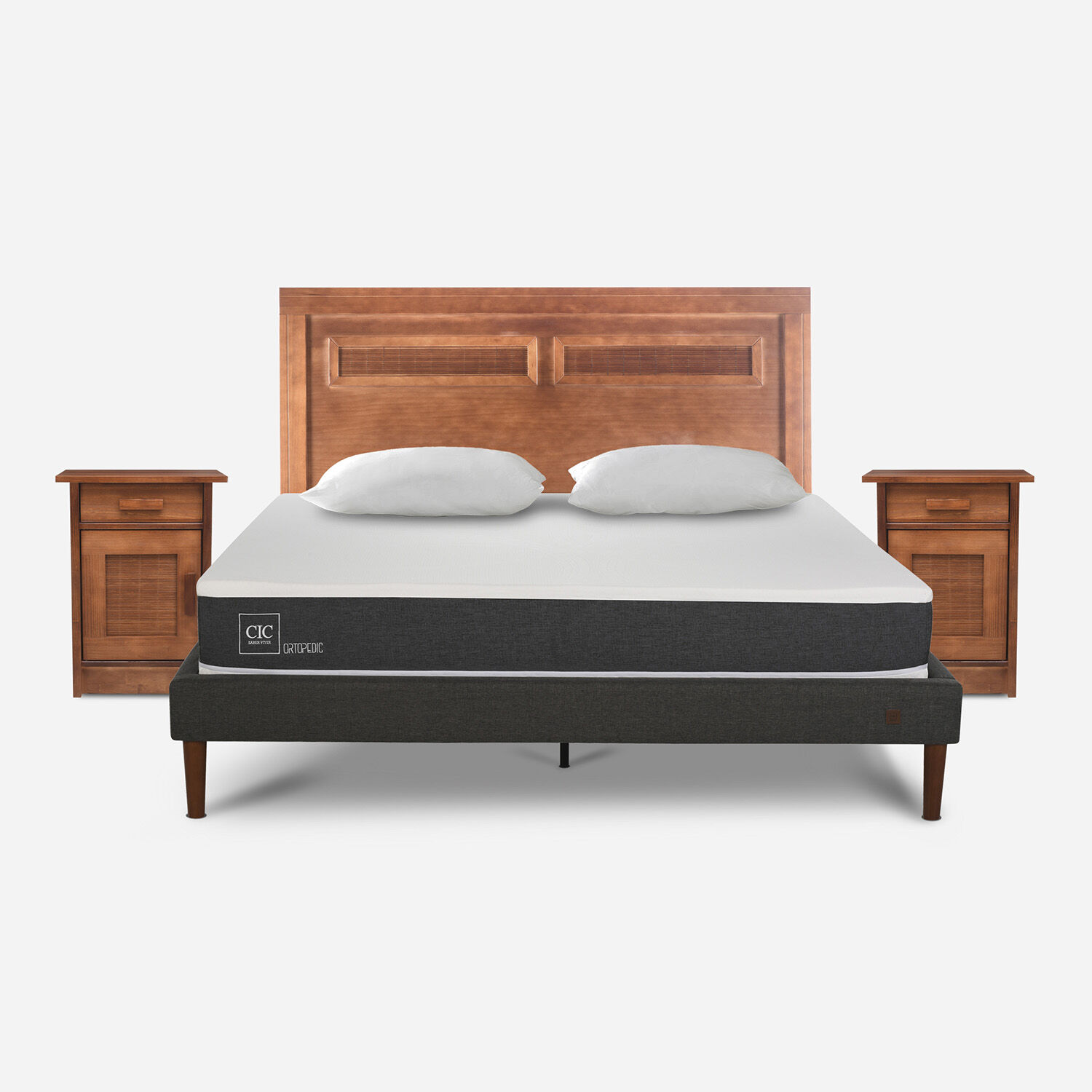 Cama Europea Curve 2 Plazas Ortopedic + Set Mil&aacute;n Caramel + Almohadas