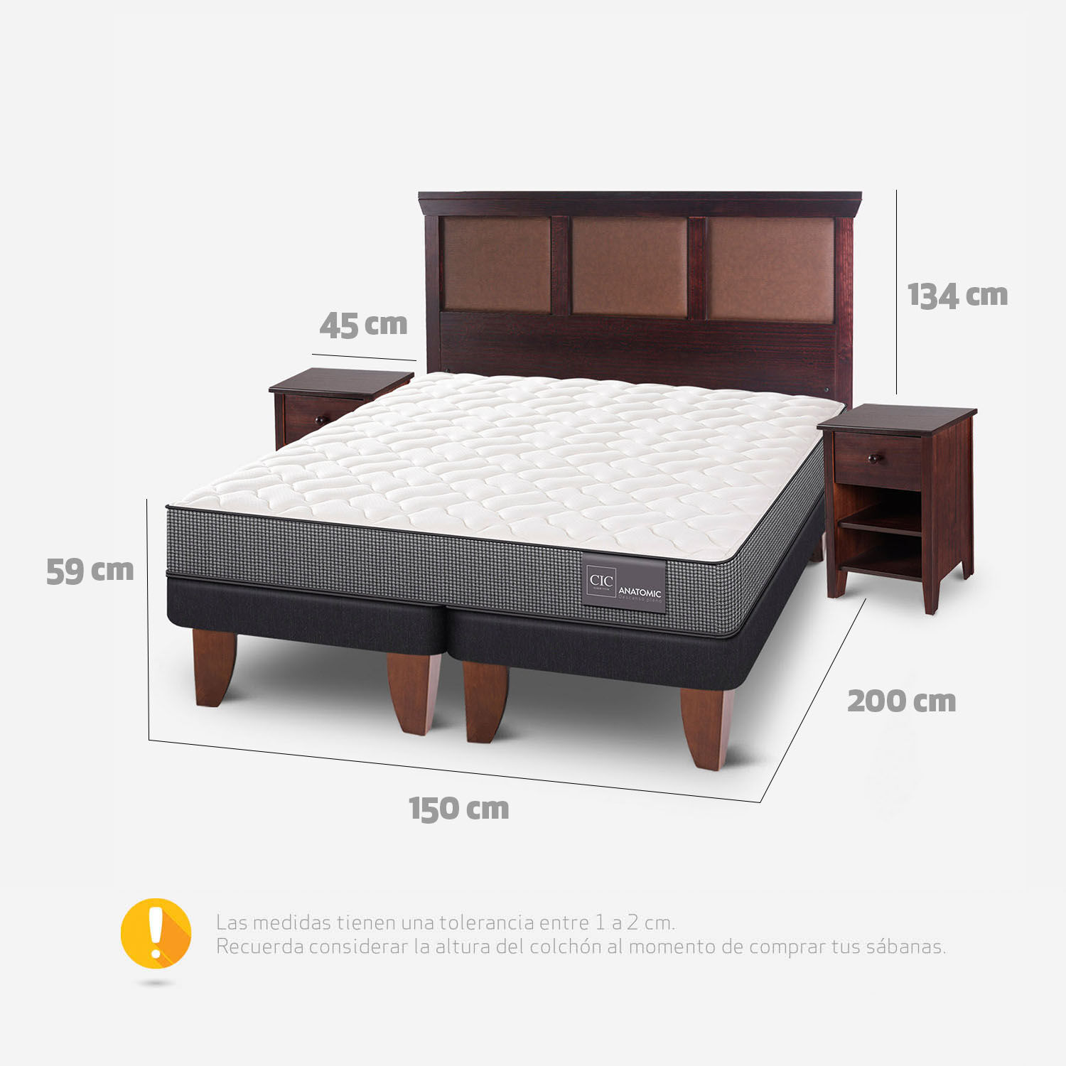 Cama Europea 2 Plazas Anatomic Base Dividida + Set Torino Chocolate